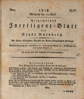 Allgemeines Intelligenz-Blatt der Stadt Nürnberg Mittwoch 15. April 1818