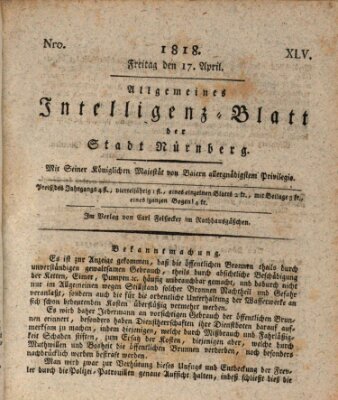 Allgemeines Intelligenz-Blatt der Stadt Nürnberg Freitag 17. April 1818