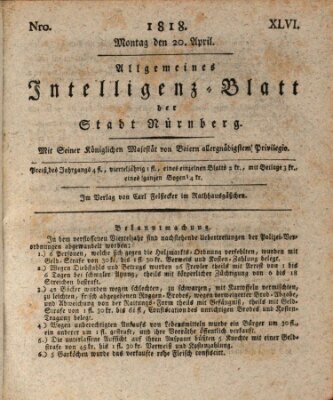 Allgemeines Intelligenz-Blatt der Stadt Nürnberg Montag 20. April 1818