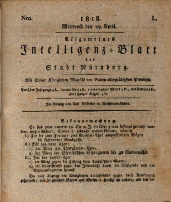 Allgemeines Intelligenz-Blatt der Stadt Nürnberg Mittwoch 29. April 1818