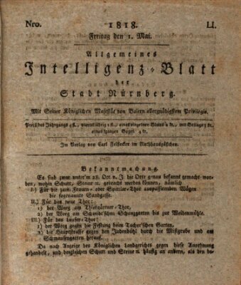 Allgemeines Intelligenz-Blatt der Stadt Nürnberg Freitag 1. Mai 1818