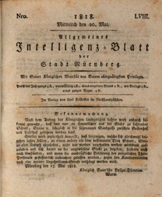 Allgemeines Intelligenz-Blatt der Stadt Nürnberg Mittwoch 20. Mai 1818