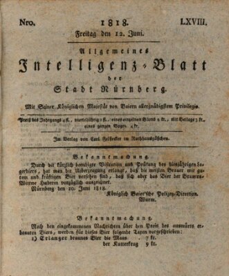 Allgemeines Intelligenz-Blatt der Stadt Nürnberg Freitag 12. Juni 1818