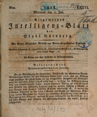 Allgemeines Intelligenz-Blatt der Stadt Nürnberg Mittwoch 1. Juli 1818