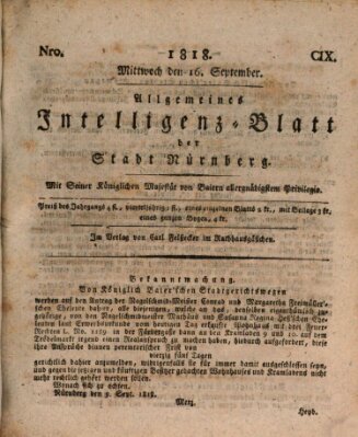 Allgemeines Intelligenz-Blatt der Stadt Nürnberg Mittwoch 16. September 1818