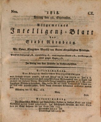 Allgemeines Intelligenz-Blatt der Stadt Nürnberg Freitag 18. September 1818