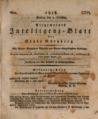 Allgemeines Intelligenz-Blatt der Stadt Nürnberg Freitag 2. Oktober 1818