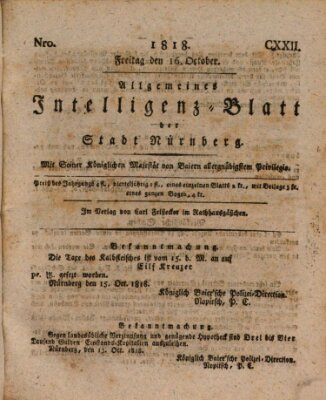 Allgemeines Intelligenz-Blatt der Stadt Nürnberg Freitag 16. Oktober 1818