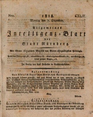 Allgemeines Intelligenz-Blatt der Stadt Nürnberg Montag 7. Dezember 1818