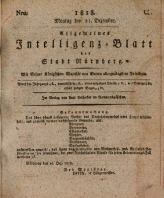 Allgemeines Intelligenz-Blatt der Stadt Nürnberg Montag 21. Dezember 1818