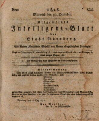 Allgemeines Intelligenz-Blatt der Stadt Nürnberg Mittwoch 23. Dezember 1818