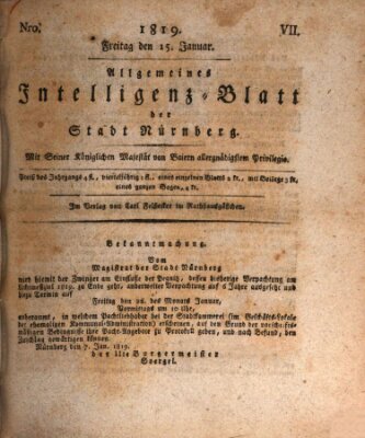 Allgemeines Intelligenz-Blatt der Stadt Nürnberg Freitag 15. Januar 1819