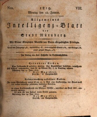 Allgemeines Intelligenz-Blatt der Stadt Nürnberg Montag 18. Januar 1819