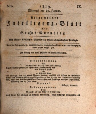 Allgemeines Intelligenz-Blatt der Stadt Nürnberg Mittwoch 20. Januar 1819