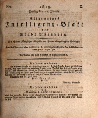 Allgemeines Intelligenz-Blatt der Stadt Nürnberg Freitag 22. Januar 1819