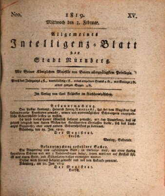 Allgemeines Intelligenz-Blatt der Stadt Nürnberg Mittwoch 3. Februar 1819