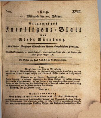 Allgemeines Intelligenz-Blatt der Stadt Nürnberg Mittwoch 10. Februar 1819