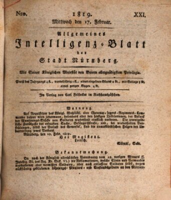 Allgemeines Intelligenz-Blatt der Stadt Nürnberg Mittwoch 17. Februar 1819