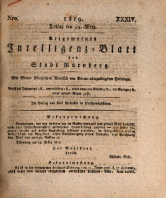 Allgemeines Intelligenz-Blatt der Stadt Nürnberg Freitag 19. März 1819