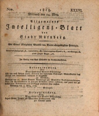 Allgemeines Intelligenz-Blatt der Stadt Nürnberg Mittwoch 24. März 1819