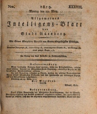 Allgemeines Intelligenz-Blatt der Stadt Nürnberg Montag 29. März 1819