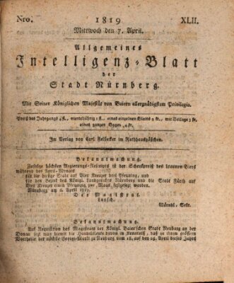 Allgemeines Intelligenz-Blatt der Stadt Nürnberg Mittwoch 7. April 1819