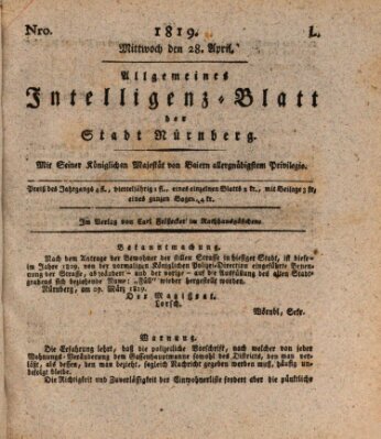 Allgemeines Intelligenz-Blatt der Stadt Nürnberg Mittwoch 28. April 1819