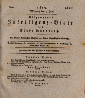 Allgemeines Intelligenz-Blatt der Stadt Nürnberg Mittwoch 9. Juni 1819