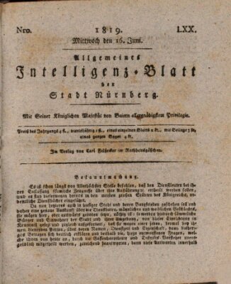 Allgemeines Intelligenz-Blatt der Stadt Nürnberg Donnerstag 16. September 1819