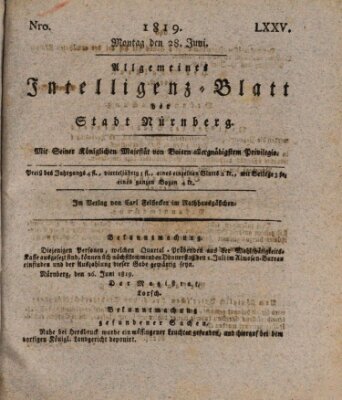 Allgemeines Intelligenz-Blatt der Stadt Nürnberg Montag 28. Juni 1819