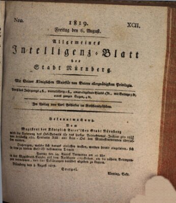 Allgemeines Intelligenz-Blatt der Stadt Nürnberg Freitag 6. August 1819