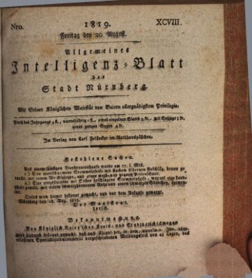 Allgemeines Intelligenz-Blatt der Stadt Nürnberg Freitag 20. August 1819