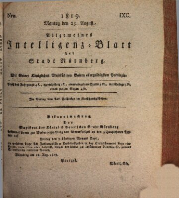 Allgemeines Intelligenz-Blatt der Stadt Nürnberg Montag 23. August 1819