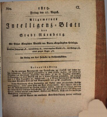 Allgemeines Intelligenz-Blatt der Stadt Nürnberg Freitag 27. August 1819