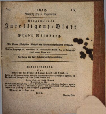 Allgemeines Intelligenz-Blatt der Stadt Nürnberg Montag 6. September 1819