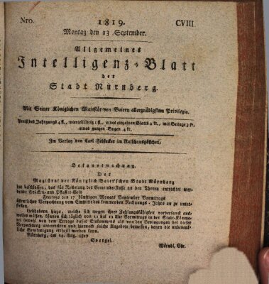 Allgemeines Intelligenz-Blatt der Stadt Nürnberg Montag 13. September 1819