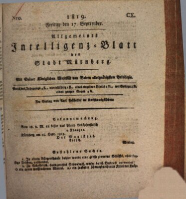 Allgemeines Intelligenz-Blatt der Stadt Nürnberg Freitag 17. September 1819