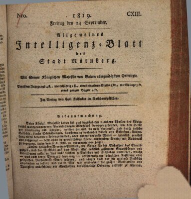 Allgemeines Intelligenz-Blatt der Stadt Nürnberg Freitag 24. September 1819