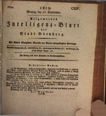 Allgemeines Intelligenz-Blatt der Stadt Nürnberg Montag 27. September 1819