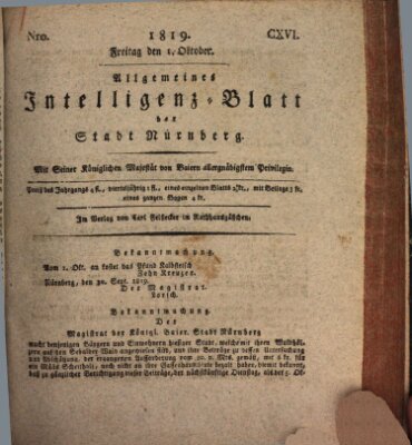 Allgemeines Intelligenz-Blatt der Stadt Nürnberg Freitag 1. Oktober 1819