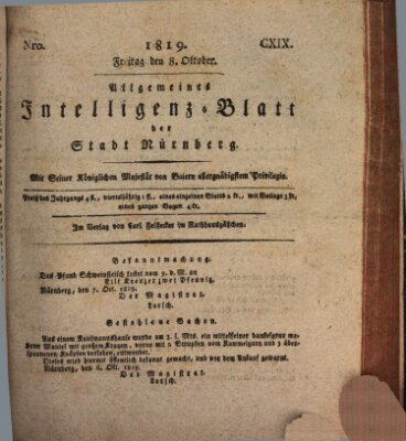 Allgemeines Intelligenz-Blatt der Stadt Nürnberg Freitag 8. Oktober 1819