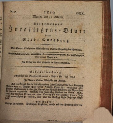 Allgemeines Intelligenz-Blatt der Stadt Nürnberg Montag 11. Oktober 1819