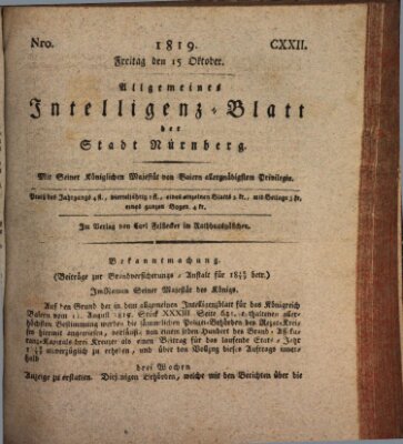 Allgemeines Intelligenz-Blatt der Stadt Nürnberg Freitag 15. Oktober 1819
