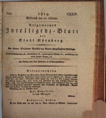 Allgemeines Intelligenz-Blatt der Stadt Nürnberg Mittwoch 20. Oktober 1819