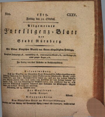 Allgemeines Intelligenz-Blatt der Stadt Nürnberg Freitag 22. Oktober 1819