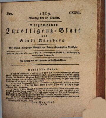 Allgemeines Intelligenz-Blatt der Stadt Nürnberg Montag 25. Oktober 1819