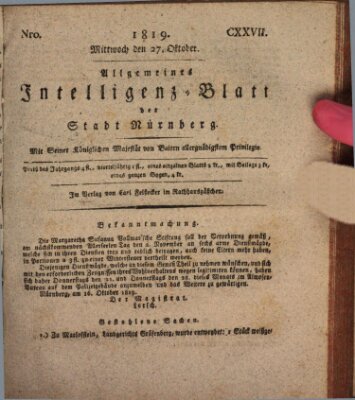 Allgemeines Intelligenz-Blatt der Stadt Nürnberg Mittwoch 27. Oktober 1819