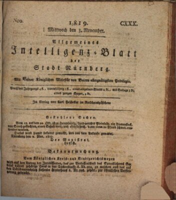 Allgemeines Intelligenz-Blatt der Stadt Nürnberg Mittwoch 3. November 1819