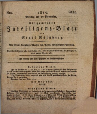 Allgemeines Intelligenz-Blatt der Stadt Nürnberg Montag 29. November 1819