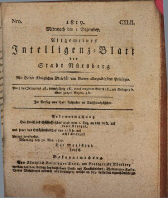 Allgemeines Intelligenz-Blatt der Stadt Nürnberg Mittwoch 1. Dezember 1819